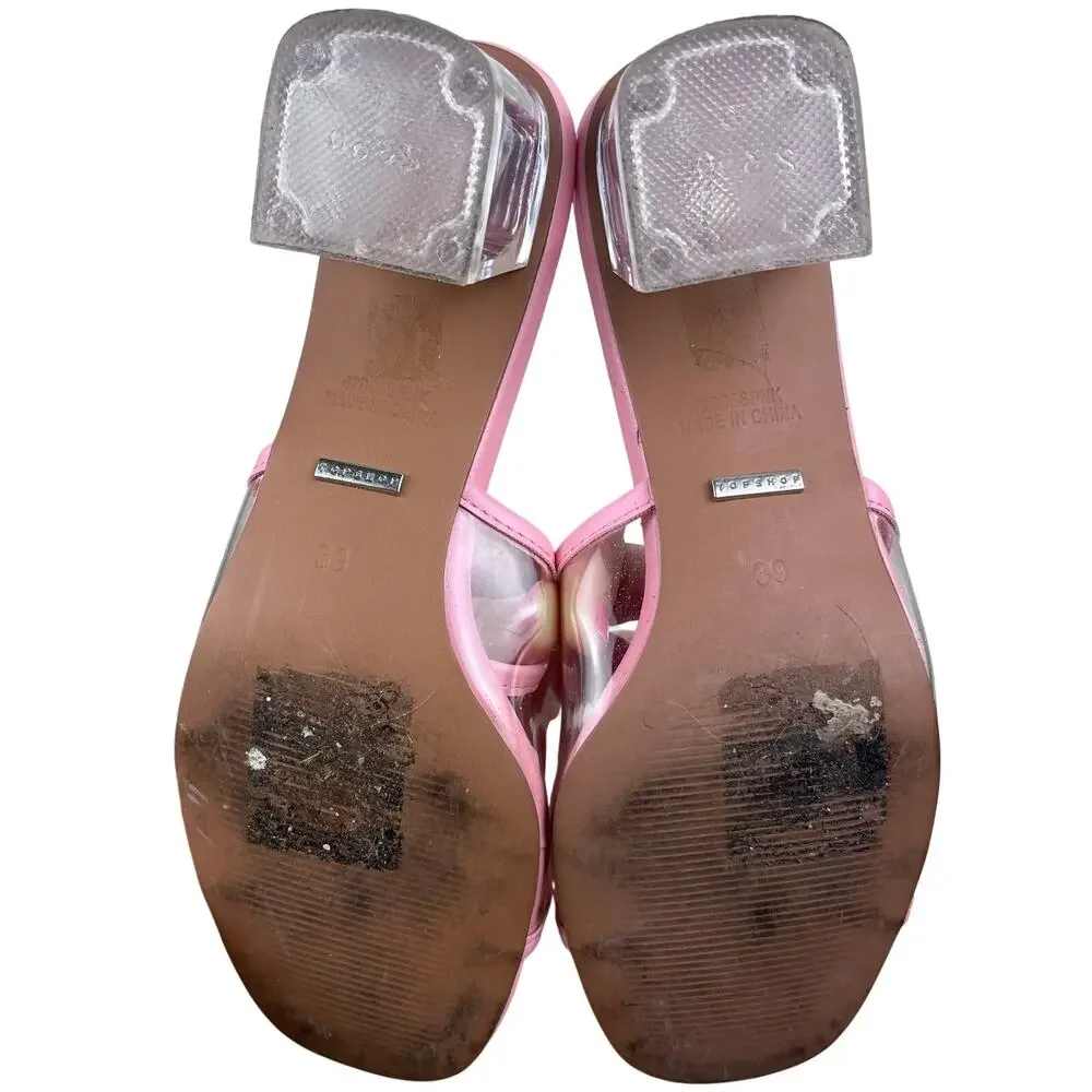 TopShop Pink & Clear Block heel Sandals Size 39 8.5